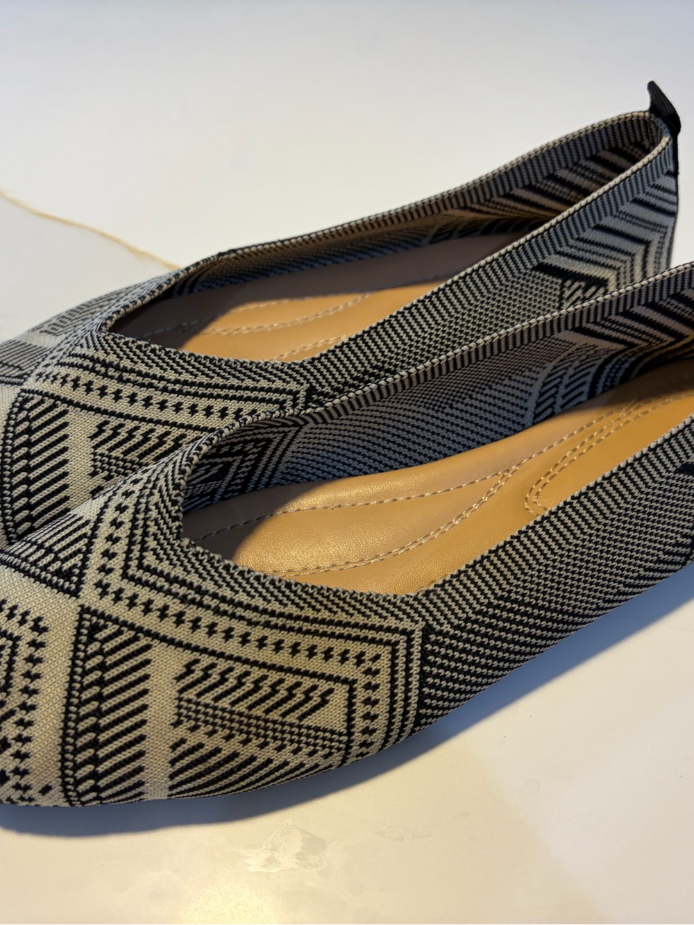 Woven Geometric Black & Cream Ballet Flats - Women